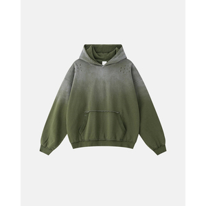 Men's Gradient <b>Distressed</b> Unique Stitching Multi Season Casual <b>Top</b> Customizable Vintage Wash 100%Cotton Pullover Hoodie - Product Image 6