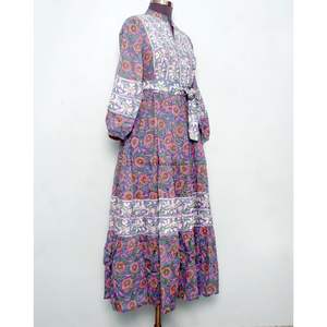 Nuevo Vestido Casual para Mujer con Estampado Artesanal, Manga Abullonada, Cuello en V, Tallas Grandes, Silueta en A, Botones, Largo hasta el Tobillo y Cintura Natural - Product Image 5