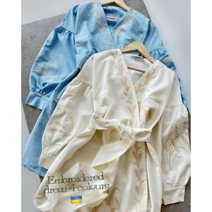 Vestido ucraniano hecho a mano, blusa ucraniana Vishivanka bordada con espigas, vestido blanco de trigo para mujer, vestido bordado con espigas. - Product Image 4