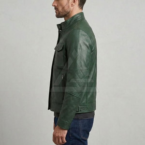 Fashionable <b>Men</b> Leather <b>Trucker</b> <b>Jacket</b> With Full Zip Closure Multiple Pockets And Clean Contemporary Outdoor Styling - Product Image 5