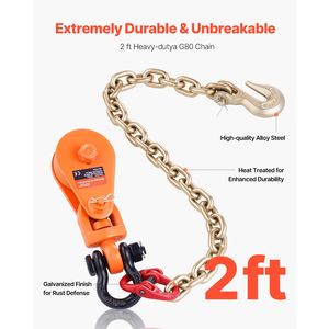 Blocco di sollevamento da 2 tonnellate con grillo girevole per catena G80, puleggia da 3 pollici, fune metallica da 3/8 di pollice, verricello elettrico per traino e recupero AP - Product Image 2