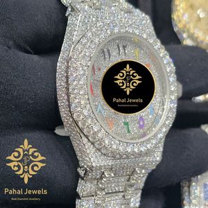 นาฬิกาข้อมือสตรีสแตนเลสสตีลหรูหราจาก Pahal Jewels พร้อมกรอบเพชรและหน้าปัดหลากสี ขนาด 36 มม. ระบบอนาล็อก ควอตซ์ แสดงวันที่ - Product Image 2
