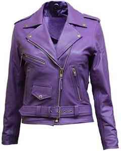 Chaqueta de Cuero Morada para Mujer, Estilo Motero, con Cierre Asimétrico, Cinturón en la Cintura, Corte Ajustado, Elegante, para Invierno - Product Image 1