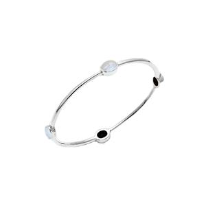 กำไลข้อมือทำมือประดับมูนสโตนรูปวงรีสีรุ้งเงินแท้ 925 – เครื่องประดับสำหรับผู้หญิงที่สามารถซ้อนกันได้ - Product Image 1