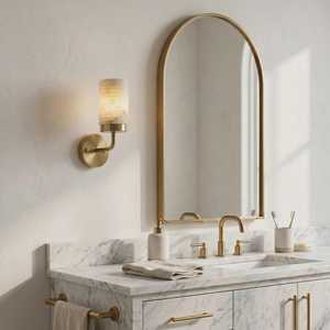 Modern Brass <b>Wall</b> <b>Sconce</b> With Alabaster Shade Round Design Indoor <b>Lighting</b> For Bedroom Home Decor - Product Image 3