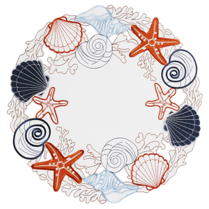 OWENIE Manteles Individuales Redondos Blancos con Bordado de Conchas Marinas, Estrellas de Mar y Elementos Oceánicos, Venta al por Mayor, Fabricante - Product Image 3