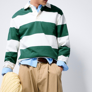 Polo de rugby brodé surdimensionné de haute qualité avec logo personnalisé, manches longues, rayé, style streetwear, en coton - Product Image 2