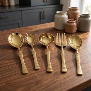 Juego de Servidores de Ensalada Contemporáneos de Acero Inoxidable, Utensilios para Servir Verduras Frescas, Pasta, Guarniciones y Decoración de Mesa Moderna - Product Image 6