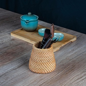 Rattan pencil case <b>desk</b> <b>vanity</b> brush holder for women pen basket container pens storage cup - Product Image 6