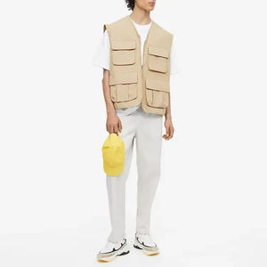 Gilet utilitaire en toile beige pour homme avec plusieurs poches, fermeture éclair, vêtement décontracté pour le printemps - Product Image 4