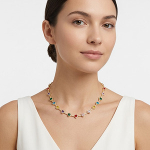 Collier avec pendentif en forme de cœur en argent sterling 925 de qualité supérieure, zircon cubique coloré, bijoux multicolores pour femmes, cadeau de luxe - Product Image 2