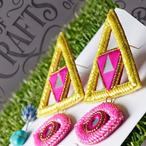 Boho Pyramid Drop Earrings <b>With</b> Blue <b>Crystal</b> Bead <b>Mirror</b> Eyes Bezel Set Women's Fashion Jewelry Everyday Wear - Product Image 4