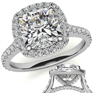 Bague de fiançailles de luxe en diamant de laboratoire taille coussin brillant 10k/14k/18k avec halo et sertissage cathédrale, clarté VS1, certifiée IGI, pour femme - Product Image 4