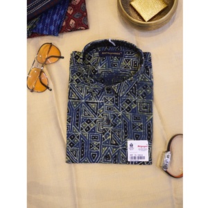 Kurta de Algodón Blanca Estampada para Hombre, Diseño Floral Turquesa, Cuello Camisero, Transpirable, Cómodo, para Uso Diario - Product Image 4
