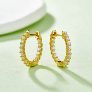 Pendientes de Aro Plateados para Mujer con Diamantes Naturales de Corte Brillante Redondo, Estilo Minimalista para Uso Diario - Product Image 2