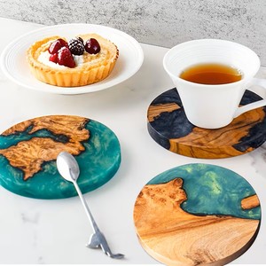 Round Wood Resin Drink Coasters Handmade Heat Resistant Reusable Eco Friendly Table <b>Mats</b> for Home <b>Bar</b> Kitchen - Product Image 3