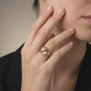 Vintage Edwardian Snake Diamond <b>Ring</b> 14K/18K Solid Gold Lab Grown Diamond Antique Retro Style Chunky <b>Dome</b> Statement Bypass <b>Ring</b> - Product Image 4