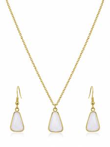 Conjunto de Collar Personalizado con Baño de Rodio, Colgante Trapezoidal de Calcedonia Blanca, Cadena de Cable, Pendientes a Juego, Joyería Nupcial de Lujo para Mujer - Product Image 2