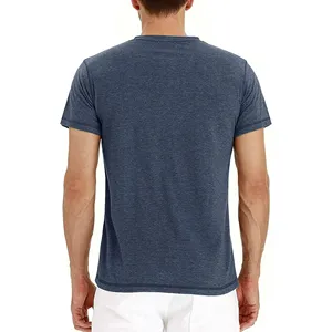 Camiseta Henley de Manga Corta Azul Marino para Hombre, Corte Regular, Informal, de Algodón Jersey, Color Sólido, Cuello Redondo - Product Image 4