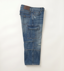 Jeans Cargo Azules para Hombre, Mezclilla de Algodón de Peso Medio, Desgastados, Corte Regular, Estilo Casual para Otoño - Product Image 4
