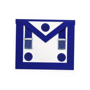 Tablier de Maître Maçon en Cuir Bleu avec Rosettes Décoratives et Pompons Métalliques Faits Main pour Cérémonies Maçonniques – Approvisionnement Direct Usine - Product Image 1