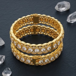 Traditional Ethnic Design 925 Silver Monzo Bangles Traditional Crystal Stone Designer <b>Kada</b> Set for Women - Product Image 3