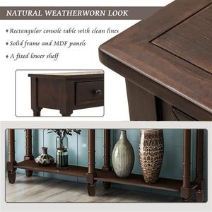 Tavolo consolle Espresso con due cassetti portaoggetti e ripiano inferiore per soggiorno o ingresso Console di facile assemblaggio divano tavolo - Product Image 4