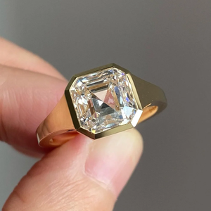 Bague ajustable plaquée or 14 carats avec diamant taille Asscher de 2,25 carats, halo, pour fiançailles, mariage, anniversaire, style vintage, certifiée IGI, avec accents - Product Image 2