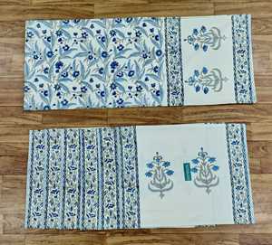 Ensemble de 7 pièces : Chemin de table et set de tapis à motifs floraux blancs et bleus faits à la main |   Décoration de table en tissu 100% coton pour la maison et la salle à manger - Product Image 2