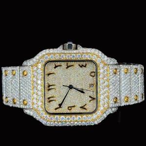 Reloj de Cuarzo de Colección de Marca para Hombre, de Alta Calidad, con Esfera Cuadrada de Diamante Moissanite de Dos Tonos y Números Romanos - Product Image 1