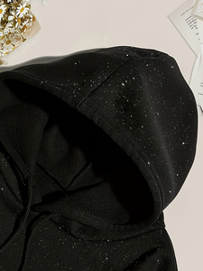 Sudadera con Capucha Extra Grande con Logotipo Personalizado, Diseño de Corazón con Pedrería Negra, Felpa de Algodón Grueso, Estilo Casual Hip Hop para Hombre y Mujer - Product Image 5