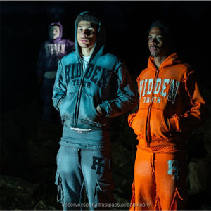 Sudadera con capucha y pantalones de chándal de algodón con estampado de abullonado en 3D y logotipo personalizado, chándal para hombre, conjunto de chándal para correr - Product Image 5