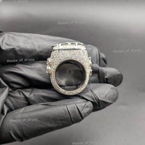 925 Silver Moissanite Rhinestone Custom <b>Initial</b> Personalized <b>Ring</b> Pave Setting Cocktail Hip Hop Men's Signet <b>Ring</b> - Product Image 3