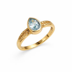 Natural Blue Topaz <b>Ring</b> 925 <b>Sterling</b> <b>Silver</b> Gold Plated Bezel <b>Set</b> Handmade Pear Shape Gemstone <b>Ring</b> for Women Wholesale - Product Image 1