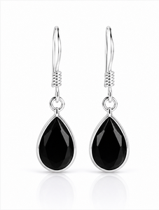 Natural Black Onyx Teardrop Sterling Silver Drop <b>Earrings</b> | 925 Silver Pear Shape Dangle <b>Earrings</b> | Handmade Black Gemstone - Product Image 2
