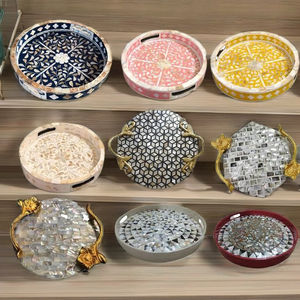 Plateau de service en bois avec incrustation de nacre, style personnalisé, design thématique, décoratif pour le Ramadan et les occasions, vente en gros, fabriqué en Inde - Product Image 1