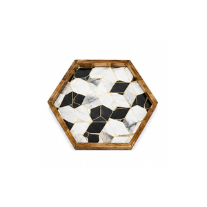 Plateau de rangement rond en bois Concept Home avec incrustation de marbre turquoise, finition polie, épaisseur 2 cm, design multifonctionnel pour utilisation sur table - Product Image 5