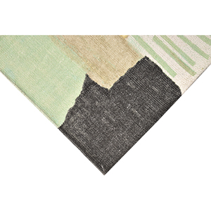Alfombra Moderna Tejida a Mano, Diseño Abstracto, Color Verde Salvia y Gris Carbón, Bloques de Color, Baja Altura, de Algodón, para Decoración de Sala de Estar Estilo Japandi - Product Image 5