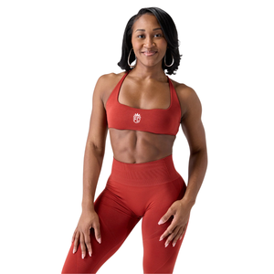 Women Seamless Strappy Sports Bra <b>Brick</b> Red <b>Yoga</b> Gym Fitness Workout Stretch Support High Waist Activewear - Product Image 1