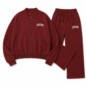 <b>Y2K</b> Women Burgundy Tracksuit Set Full Zip Bomber Jacket Relaxed Jogger <b>Pants</b> Athletic Training Outfit Custom branding Sportswear - Product Image 3