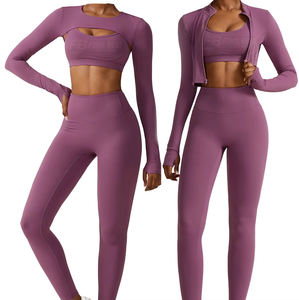 Ensemble de sport pour femme sans couture, séchage rapide, soutien-gorge de yoga et leggings, motif uni, effet seconde peau, service OEM personnalisé - Product Image 1