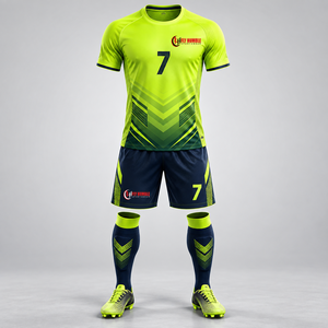 Men's Soccer Kit Set <b>Neon</b> Green Navy Blue Sublimated Geometric Print Breathable Polyester Short Sleeve Jersey Shorts Socks - Product Image 1