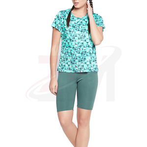 T-shirt à manches courtes pour femme, imprimé géométrique, col rond, tissu tricoté à séchage rapide, style sportif, à porter au printemps et en été - Product Image 5
