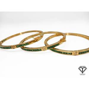 Brazalete de Plata de Ley 925 Hecho a Mano con Esmeraldas y Circonitas, Chapado en Oro de 18k, para Mujer - Product Image 3