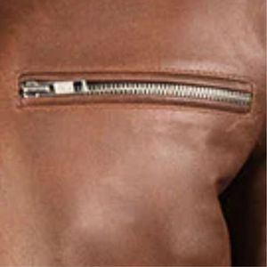 Veste moto en cuir véritable marron pour homme, col rabattu, fermeture éclair, coupe classique, style automne - Product Image 3
