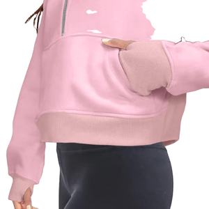 เสื้อสเวตเชิ้ตผ้าฟลีซสีพื้นแบบหลวม คอซิปครึ่งตัว ทรงโอเวอร์ไซส์ ไหล่ตก สำหรับผู้หญิง - Product Image 2