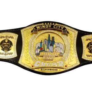 Ceinture de champion Windy City Silverbacks - Ceinture de sport noire personnalisable avec détails dorés - Trophée de collection haut de gamme - Product Image 2
