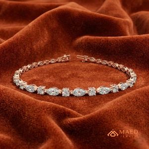 Pulsera de tenis de moissanita para mujer, oro rosa, cadena fina, joyería de moda, piedra marquesa, accesorio elegante, regalo - Product Image 3