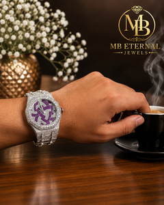Montre pour homme MB ETERNAL JEWELS avec cadran en verre Moissanite, 25 mm, ronde, en acier inoxydable, analogique, quartz, fermoir déployant de luxe - Product Image 1