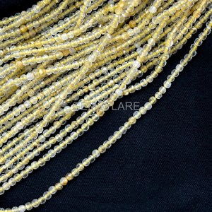 Cuentas redondas microfacetadas de cuarzo limón natural de 2 mm, cuentas de cuarzo limón para la fabricación de joyas, venta al por mayor, gemas sueltas facetadas con corte de diamante. - Product Image 5